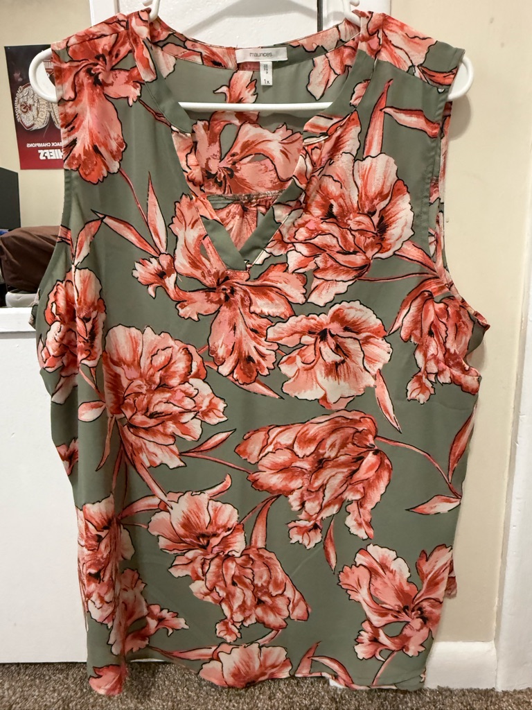 Maurices Olive Sleeveless Floral Camisole With Coral Blooms